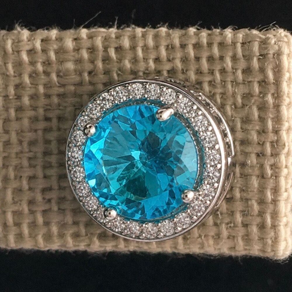 Men’s Aquamarine Blue Halo Stud Earrings Silver Tone
